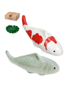 Pez Koi Flotante de Cerámica JINYEAH - 2 Piezas 10x4 cm