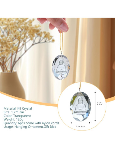 6 Piezas Prismas de Cristal Buda para Colgar - Decoración Zen