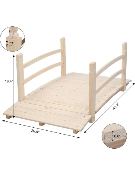 Puente de Jardín VINGLI 1.22 m Madera Natural con Barandillas