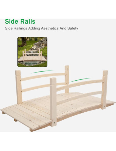 Puente de Jardín VINGLI 1.22 m Madera Natural con Barandillas