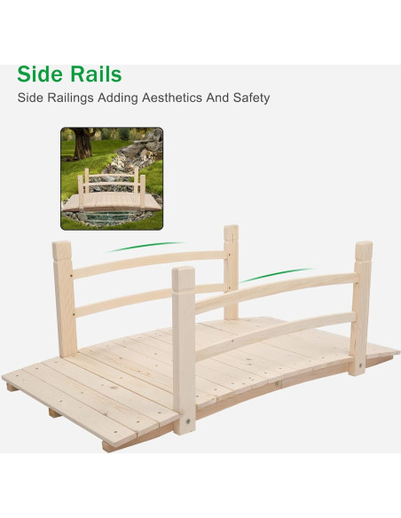 Puente de Jardín VINGLI 1.22 m Madera Natural con Barandillas