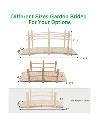 Puente de Jardín VINGLI 1.22 m Madera Natural con Barandillas