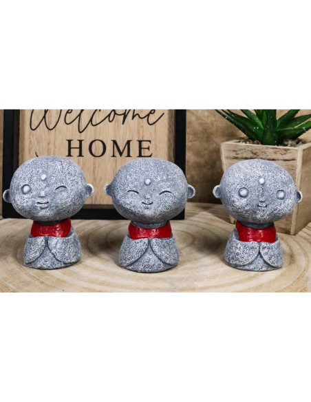 Conjunto de 3 Figuras Jizo Bosatsu 6.35 cm Decorativas Budismo