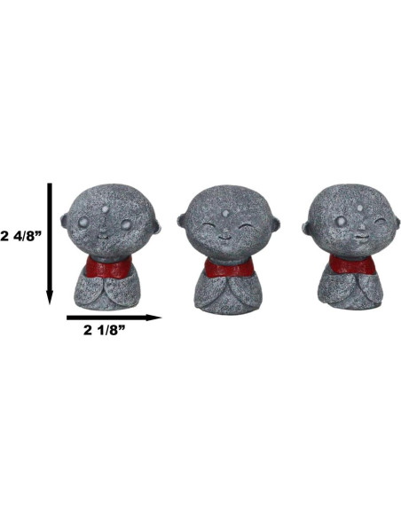 Conjunto de 3 Figuras Jizo Bosatsu 6.35 cm Decorativas Budismo