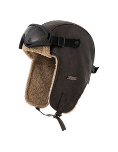 Gorro de piloto vintage Peicees con gafas desmontables marrón