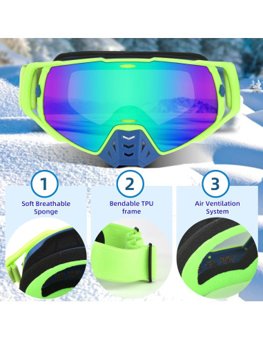 Gafas de Motocross UV Protección - Marco Verde Lente Azul