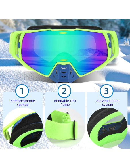 Gafas de Motocross UV Protección - Marco Verde Lente Azul