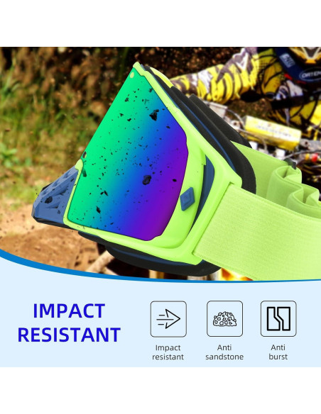 Gafas de Motocross UV Protección - Marco Verde Lente Azul