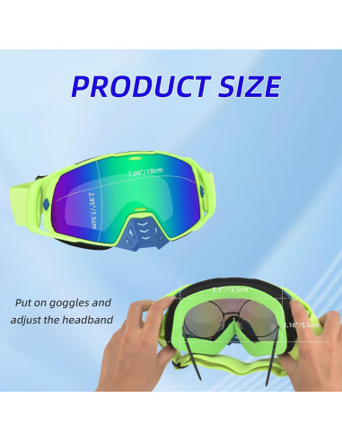 Gafas de Motocross UV Protección - Marco Verde Lente Azul