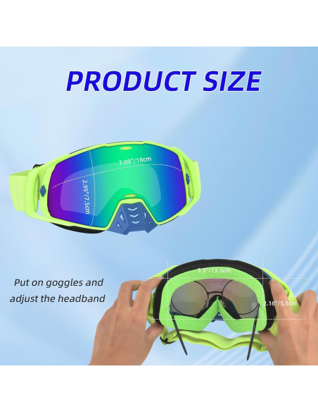 Gafas de Motocross UV Protección - Marco Verde Lente Azul