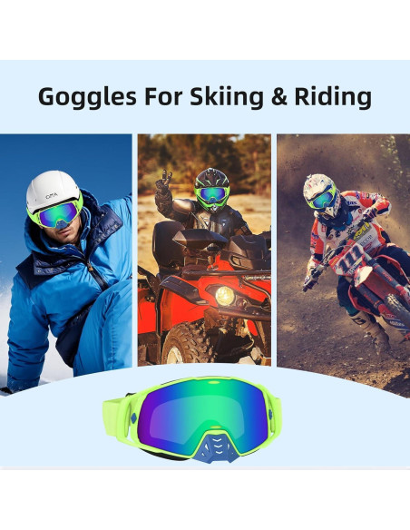 Gafas de Motocross UV Protección - Marco Verde Lente Azul