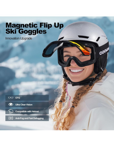 Gafas de Esquí Odoland Flip Up Antivaho UV400 para OTG