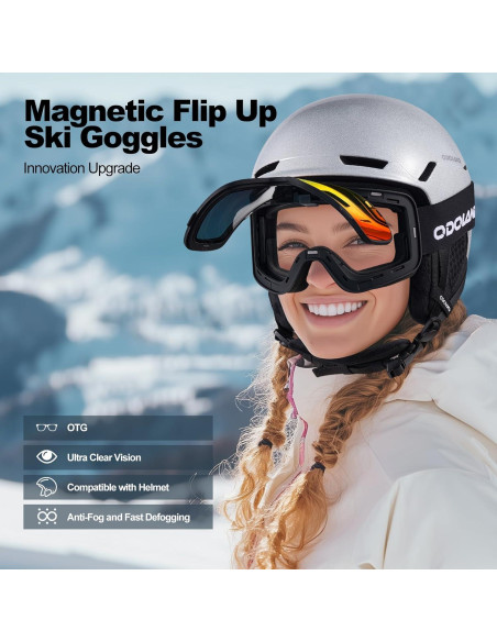 Gafas de Esquí Odoland Flip Up Antivaho UV400 para OTG