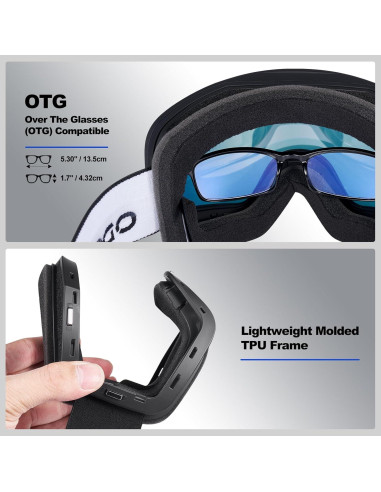 Gafas de Esquí Odoland Flip Up Antivaho UV400 para OTG