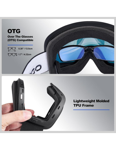 Gafas de Esquí Odoland Flip Up Antivaho UV400 para OTG