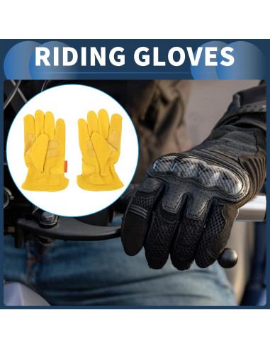 Guantes de Motocicleta INFINAUTO Cuero de Oveja Amarillo 1 Par