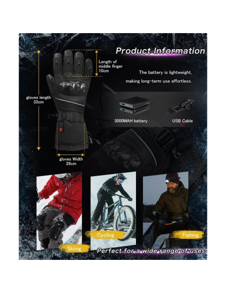 Guantes calefaccionados ERKEQN 7.4V impermeables unisex