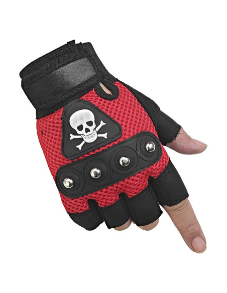 Guantes de Motocicleta sin Dedos Gótico Punk Rock Rojo