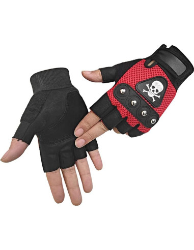Guantes de Motocicleta sin Dedos Gótico Punk Rock Rojo