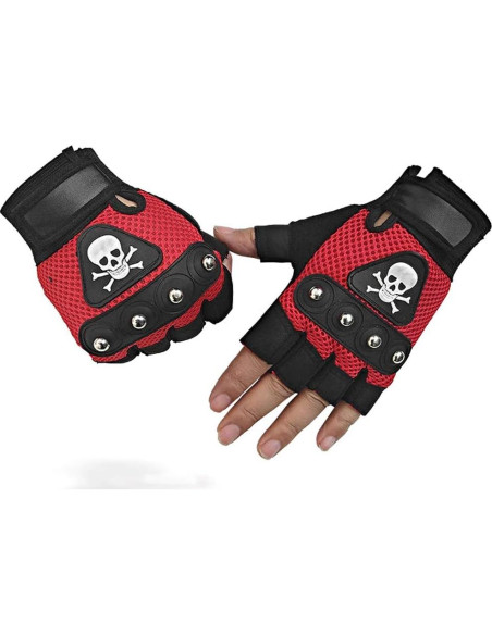 Guantes de Motocicleta sin Dedos Gótico Punk Rock Rojo