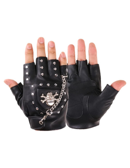 Guantes Sin Dedos de Motociclista LIANXUE PU Negro Retro