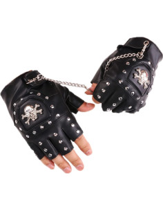 Guantes Sin Dedos de Motociclista LIANXUE PU Negro Retro 2