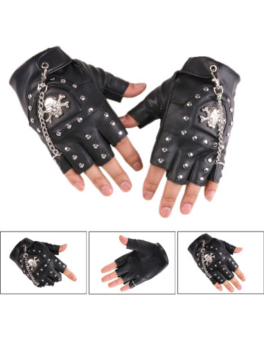 Guantes Sin Dedos de Motociclista LIANXUE PU Negro Retro