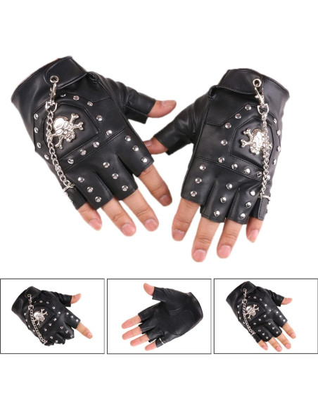 Guantes Sin Dedos de Motociclista LIANXUE PU Negro Retro