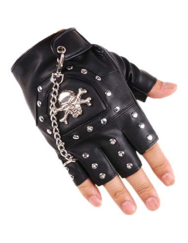 Guantes Sin Dedos de Motociclista LIANXUE PU Negro Retro