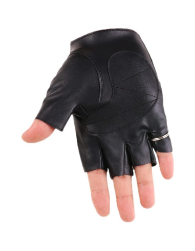 Guantes Sin Dedos de Motociclista LIANXUE PU Negro Retro