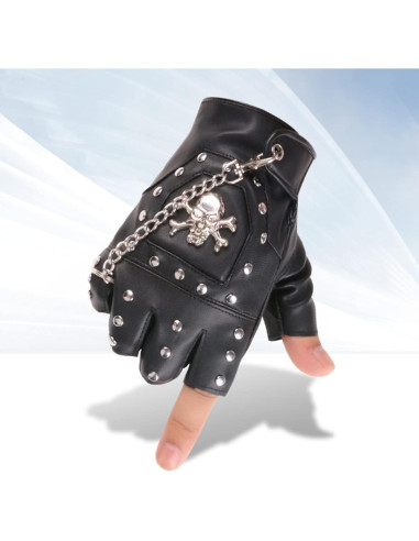 Guantes Sin Dedos de Motociclista LIANXUE PU Negro Retro