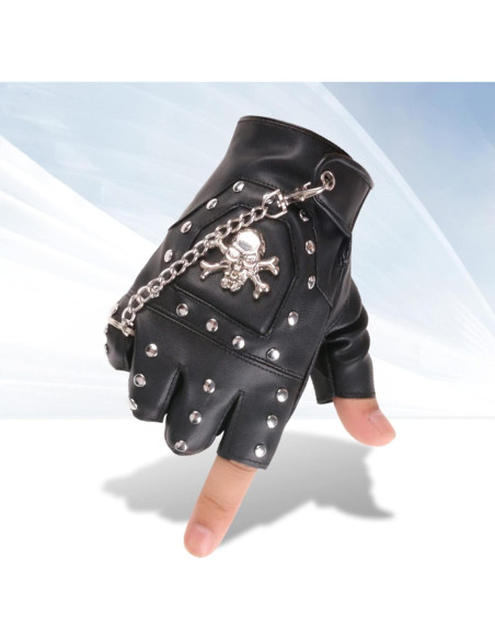 Guantes Sin Dedos de Motociclista LIANXUE PU Negro Retro