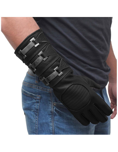 Guante de Cuero Real Urban Buck para Hombres - Negro Mediano