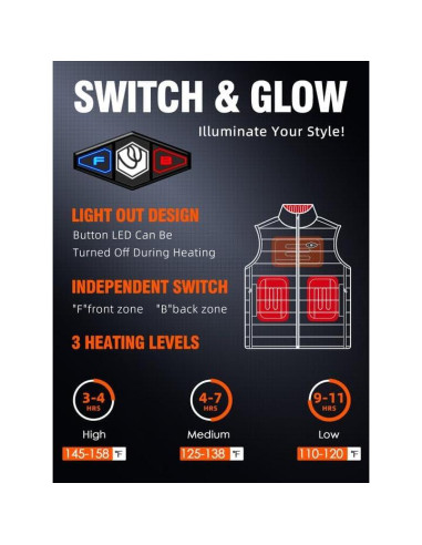 Chaleco Térmico WASOTO para Hombres 16000mAh Negro X-Large