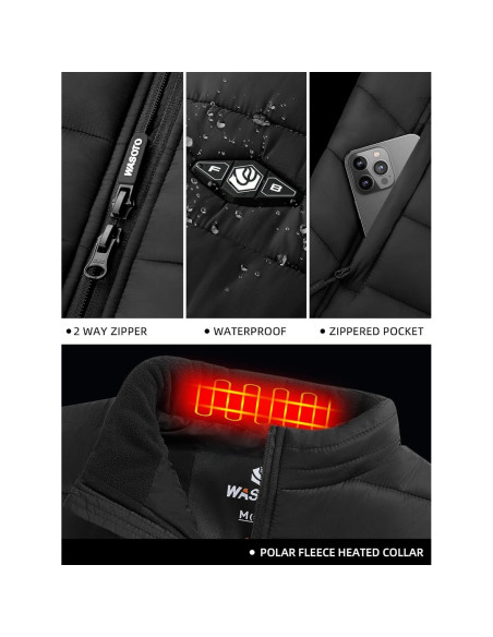 Chaleco Térmico WASOTO para Hombres 16000mAh Negro X-Large