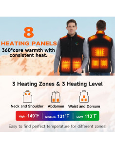 Chaleco Térmico KOVNLO Hombre Grande Negro con Batería 10000mAh 2