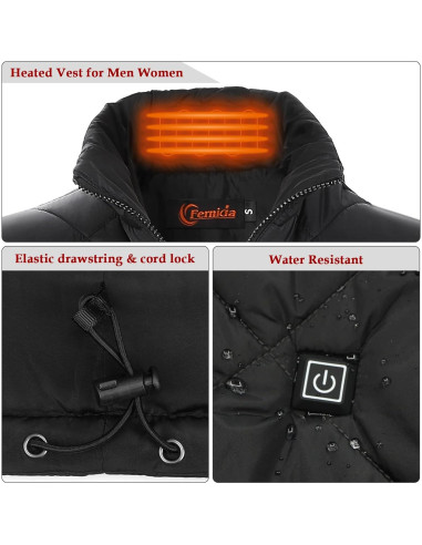Chaleco Térmico FERNIDA USB Eléctrico 8 Zonas Calentamiento XL Negro