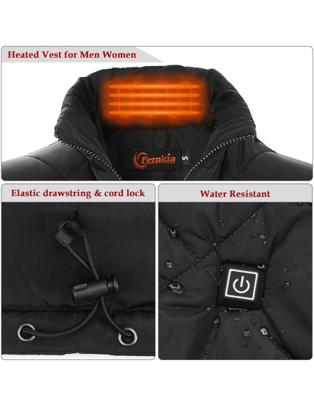 Chaleco Térmico FERNIDA USB Eléctrico 8 Zonas Calentamiento XL Negro