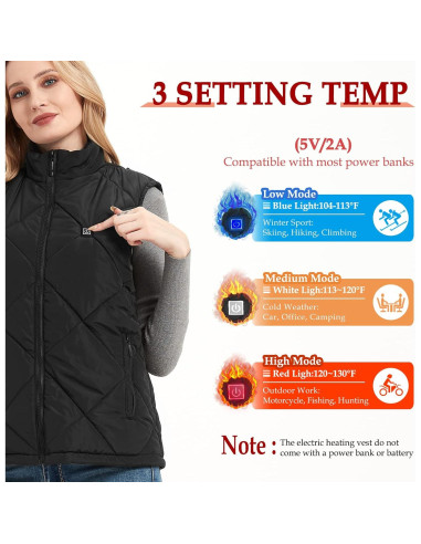 Chaleco Térmico FERNIDA USB Eléctrico 8 Zonas Calentamiento XL Negro