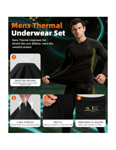 Conjunto Térmico de Ropa Interior para Hombre CL - Mediano, Negro