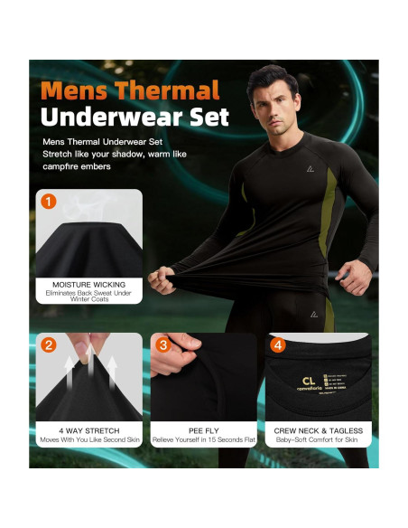 Conjunto Térmico de Ropa Interior para Hombre CL - Mediano, Negro