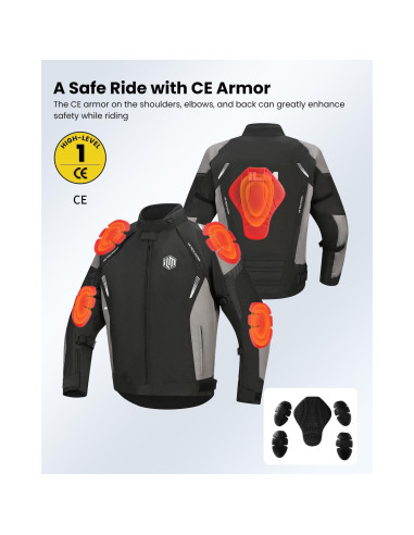 Chaqueta de Motocicleta ILM JF1 Impermeable con Armadura CE M