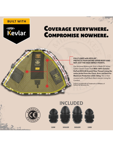 Camisa de Flanela con Armadura Milwaukee Leather MPM1635 - Forrada en Kevlar