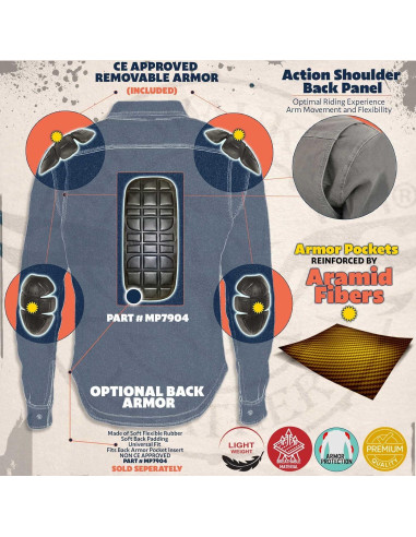 Camisa de Flanela con Armadura Milwaukee Leather MPM1635 - Forrada en Kevlar