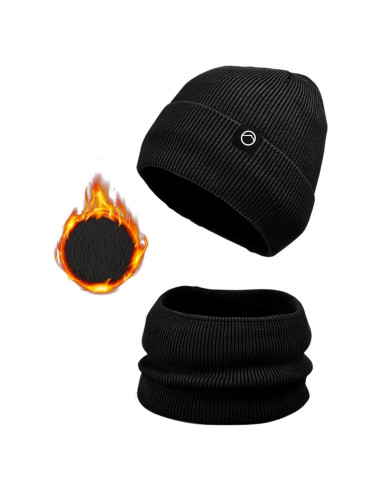 Conjunto de gorro y bufanda de invierno unisex negro