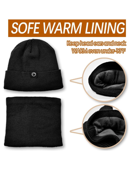 Conjunto de gorro y bufanda de invierno unisex negro