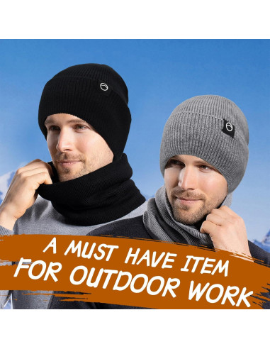 Conjunto de gorro y bufanda de invierno unisex negro