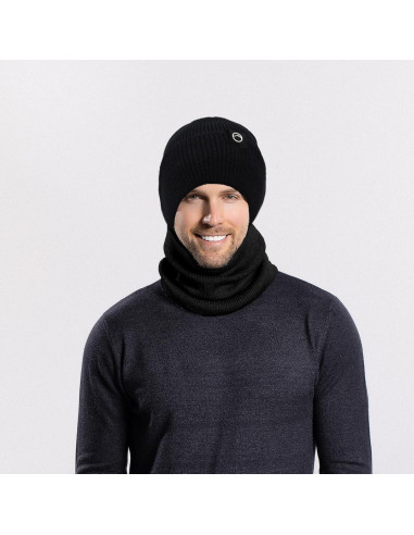 Conjunto de gorro y bufanda de invierno unisex negro