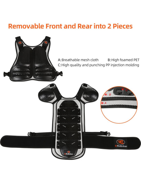 Protector de Pecho RIDBIKER para Niños - Chaleco Motocross Ajustable
