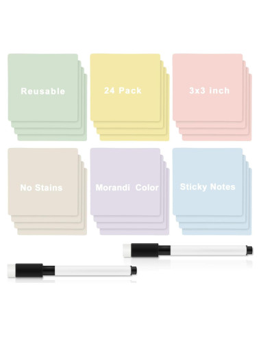 24 Notas Adhesivas Reutilizables Tenceur 7.6x7.6cm con 2 Marcadores